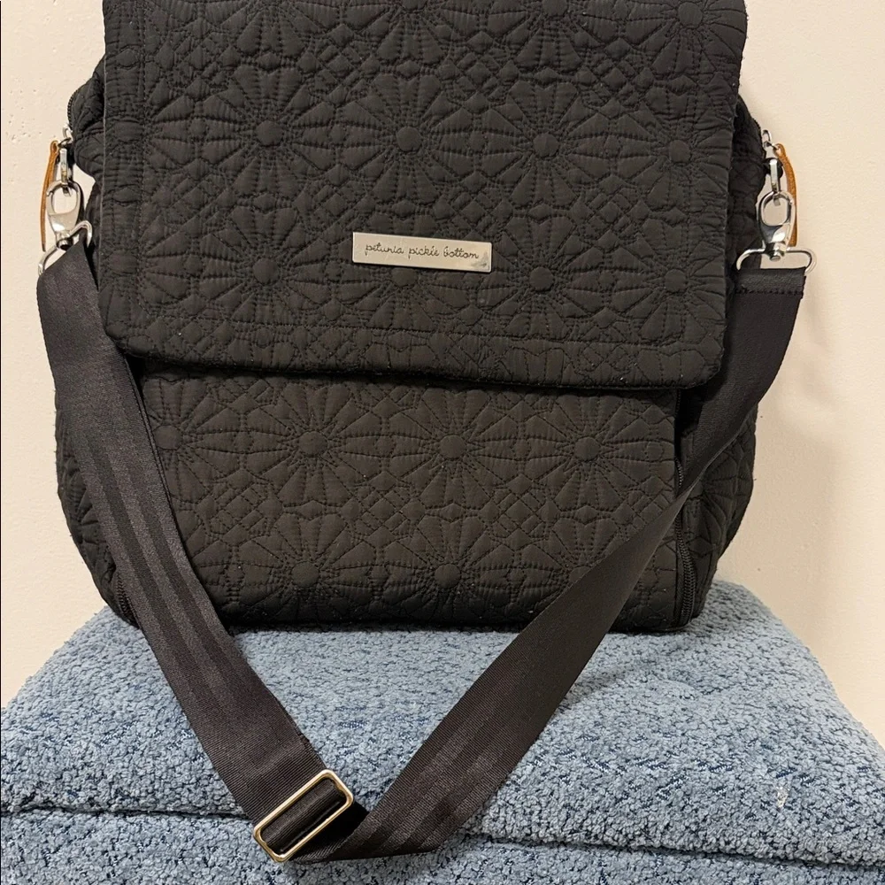 Petunia Pickle Bottom Black Floral Quilted Baby Bag